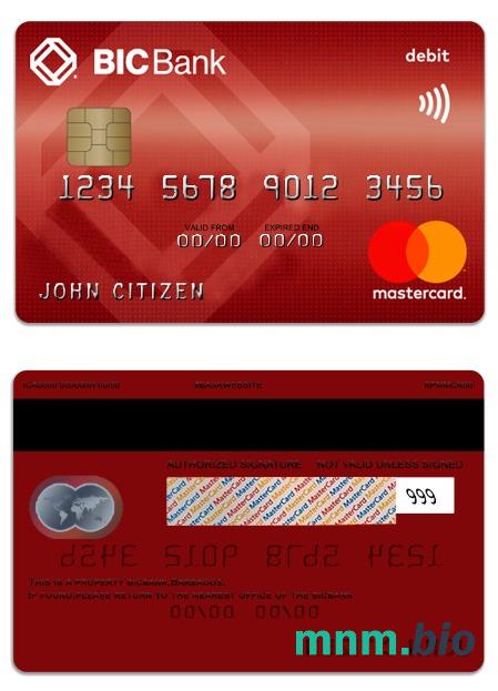 Cambodia BICBank debet przykład karty mastercard w formacie PSD